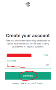 新しいパスワードを入力して、「Continue」をクリック。