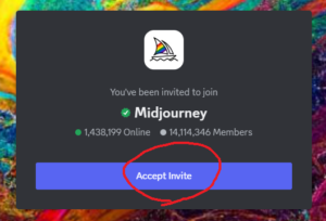「Accept Invite」をクリックしてMidjourneyのDiscordサーバーに参加します。
